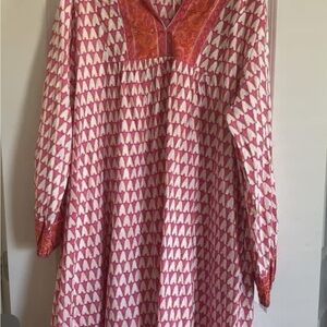 Victoria Dunn East Bay Pink, White, and orange Patterned Long Sleeve Dress